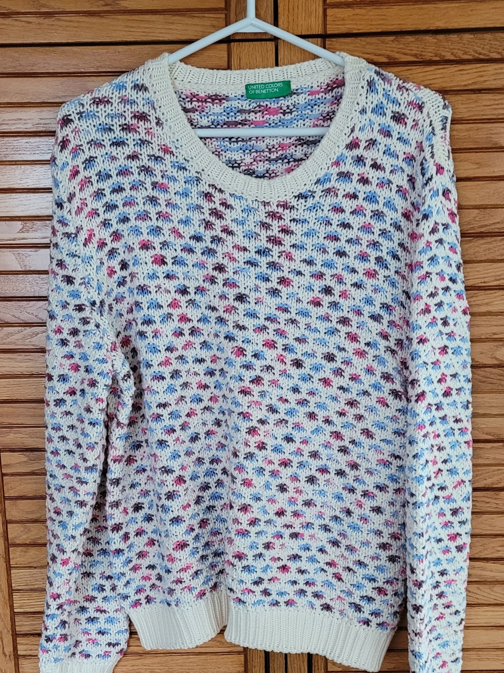 United Colors Of Benetton Cream Crewneck Sweater with Multicolor Flecks